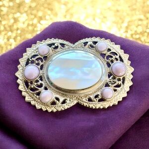 1928 Collection Silver Tone Ornate Cobachon Pin Brooch